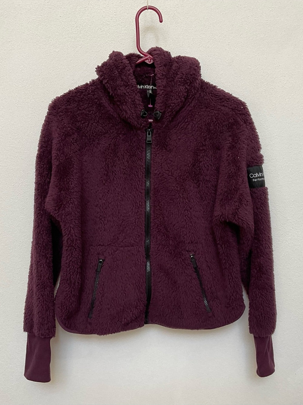 Calvin Klein Performance Maroon Sherpa Teddy Jacket Full Zip Size Small